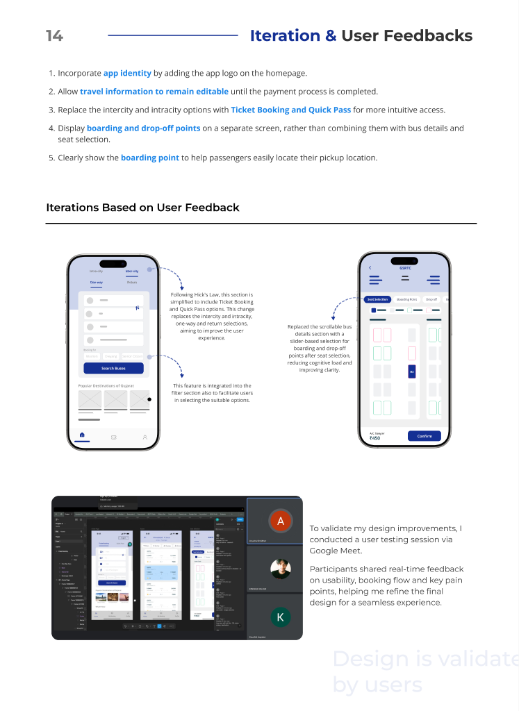 Iteration and User Feedbacks — design improvements, phone mockups, and user validation session