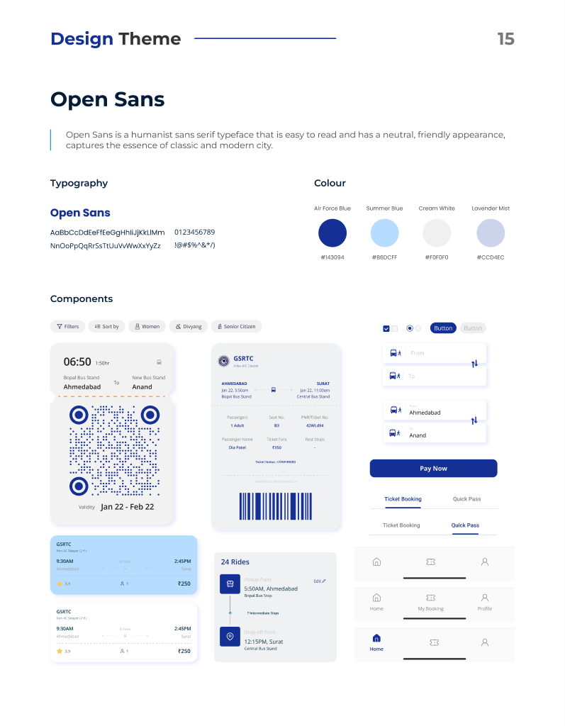 Design Theme — Open Sans typography, colour palette, and UI components