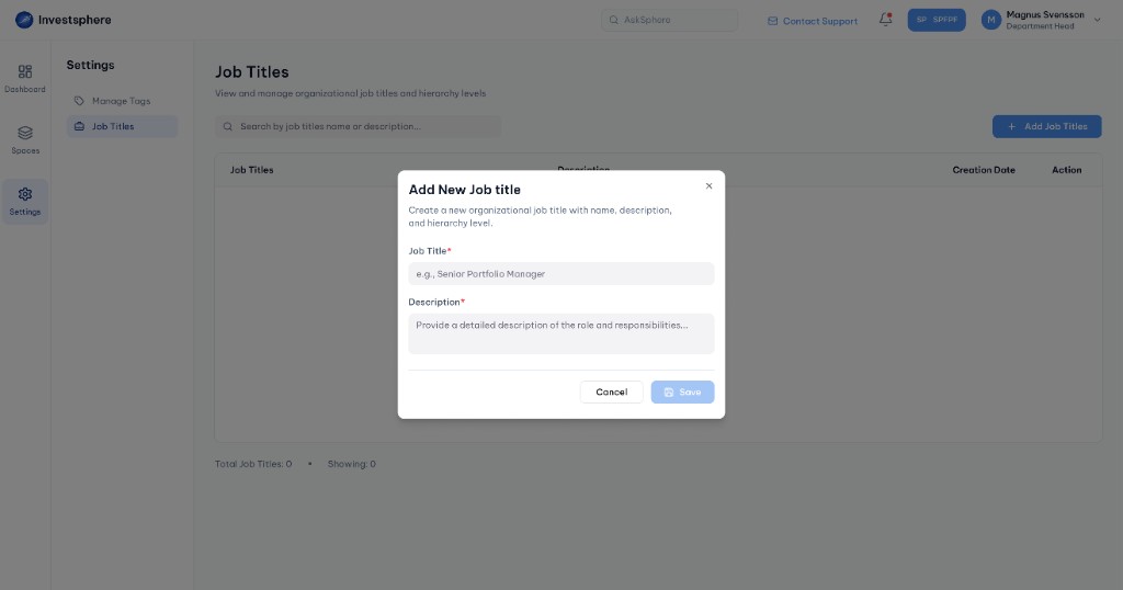 Add new job title modal