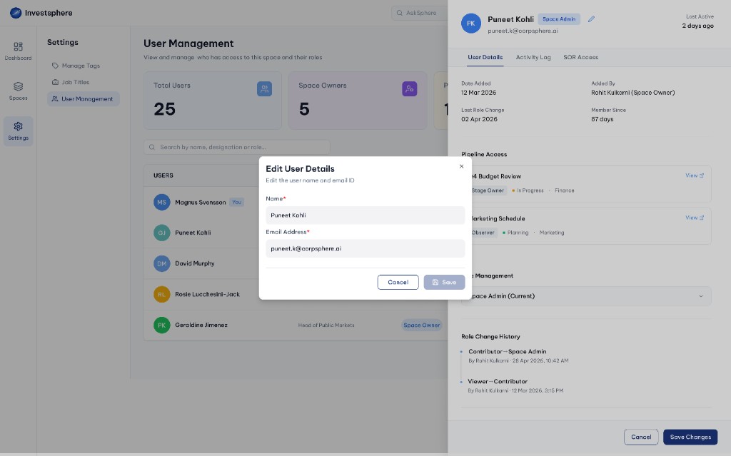 Edit user details modal