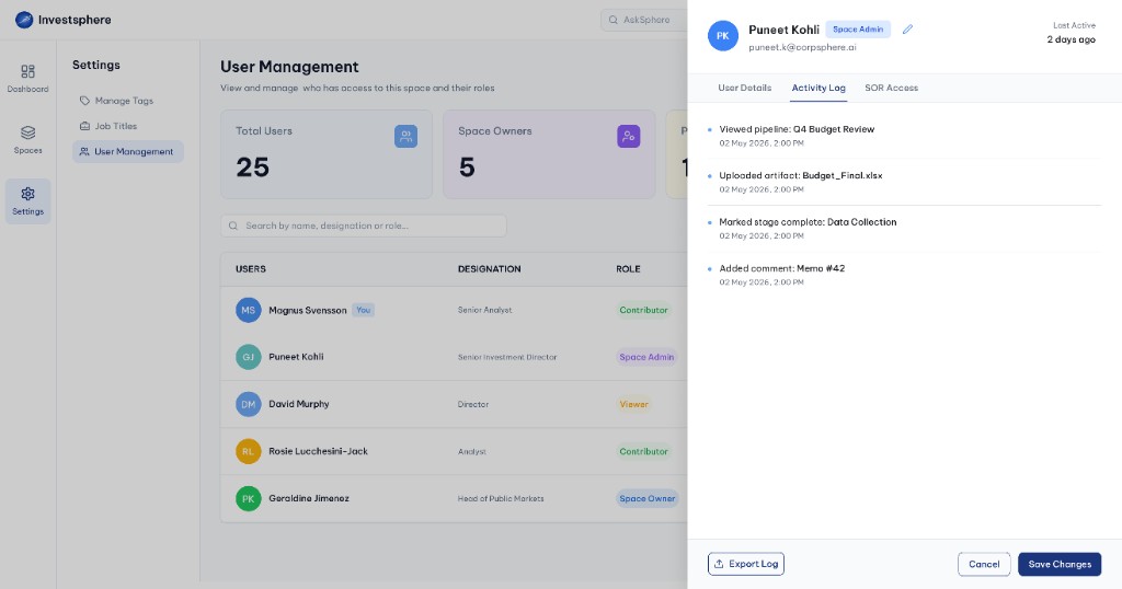 User activity log