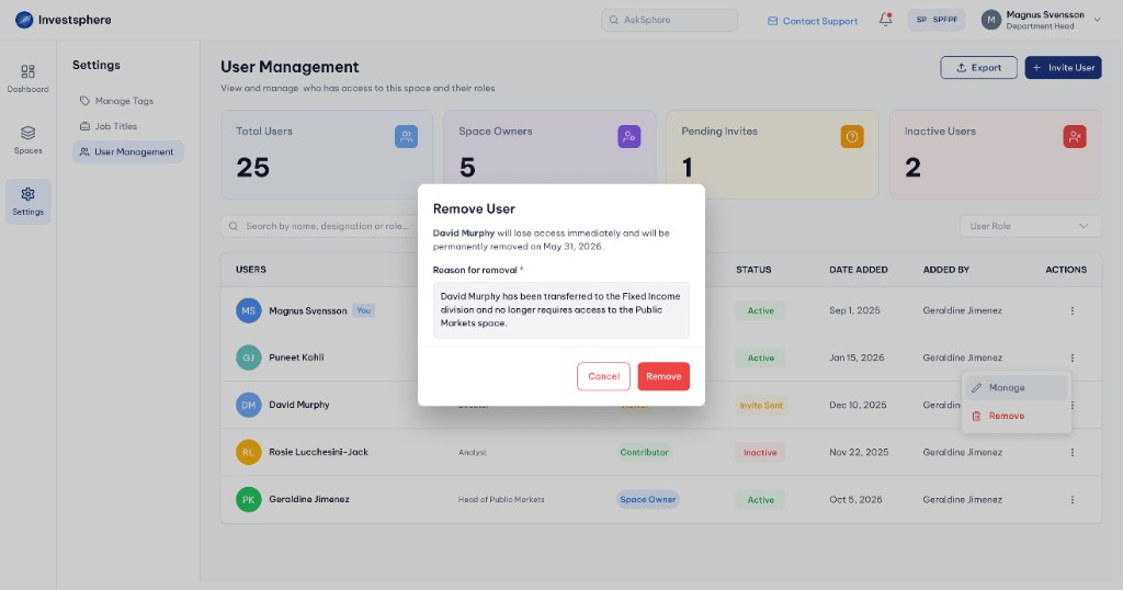 Fill details to remove user