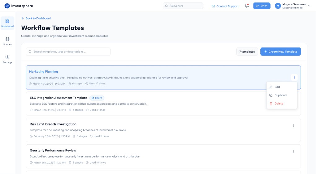 Workflow templates list