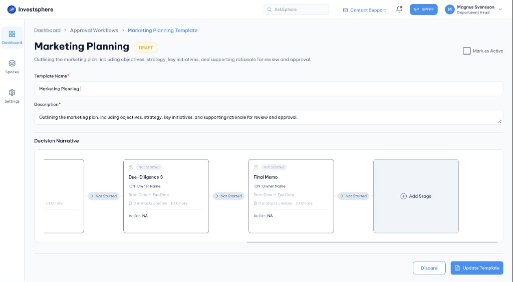 Workflow template in draft status
