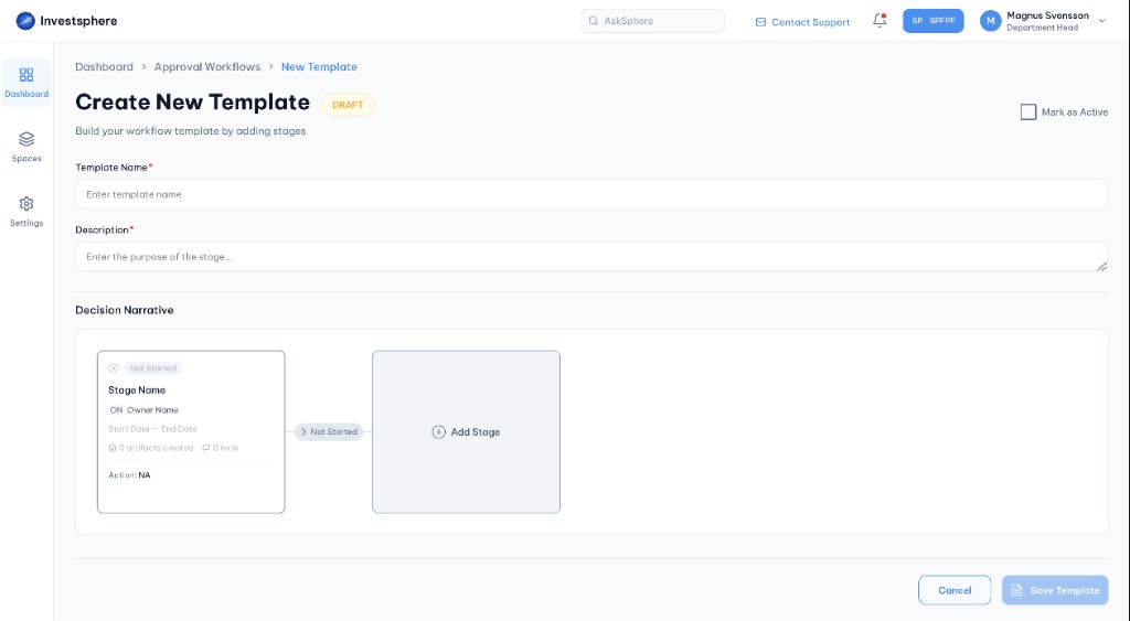 Create new workflow template