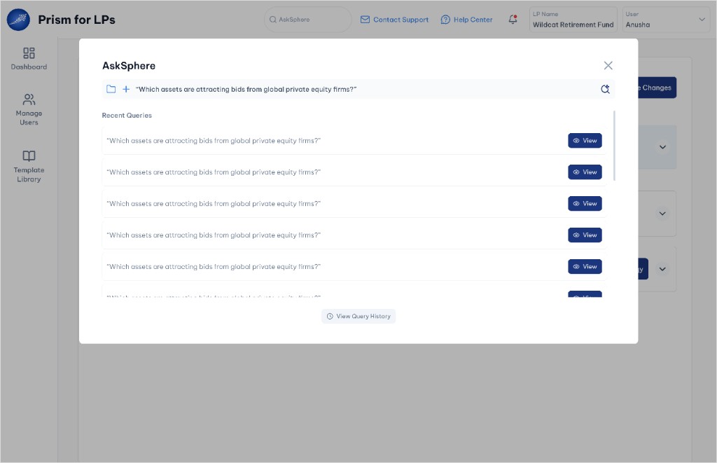 AskSphere query input with search