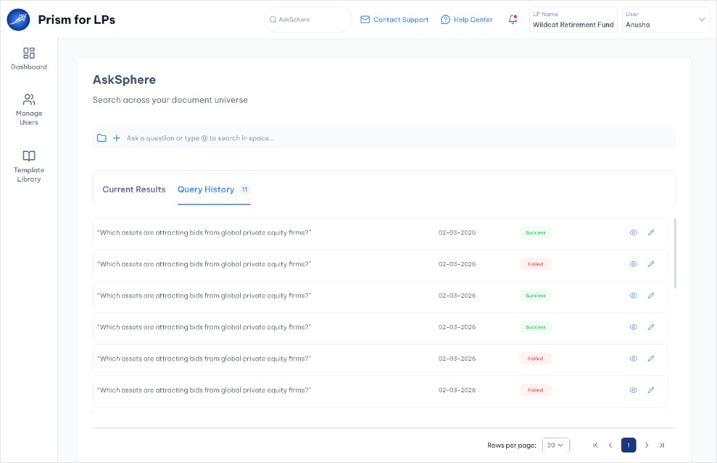 AskSphere full query history list