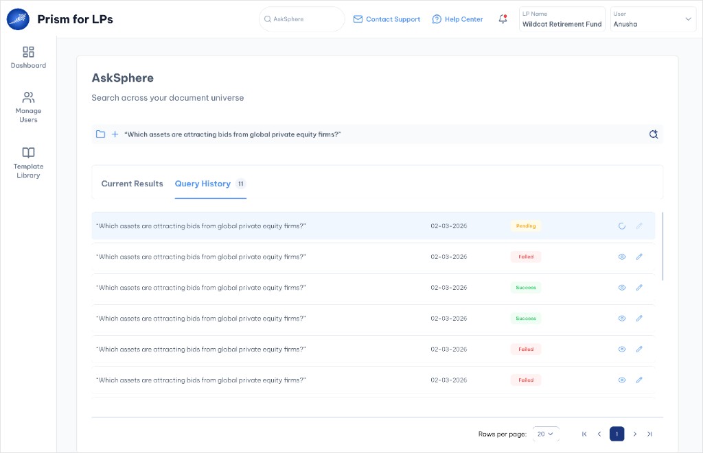 AskSphere new query added to history
