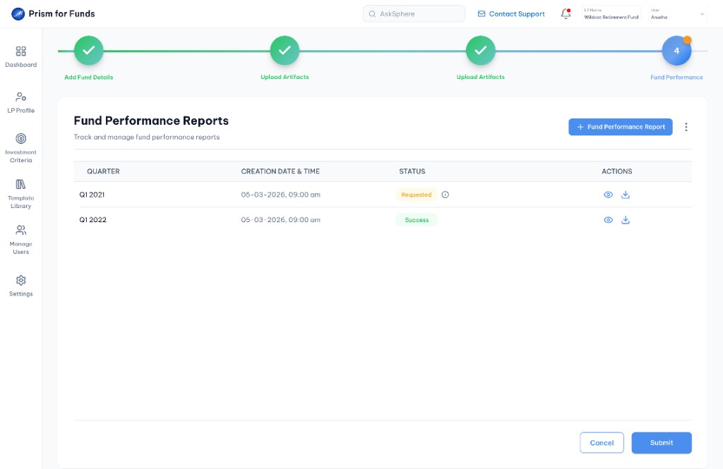 List of FP reports with status tracking