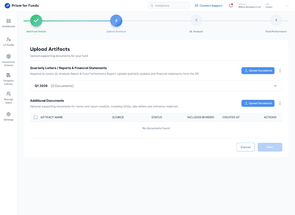 Upload artifacts, empty state