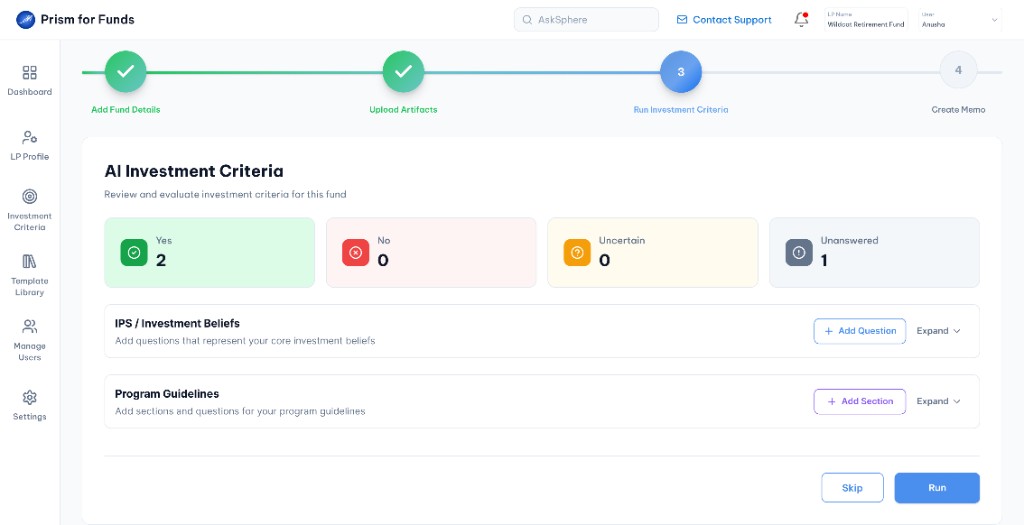 AI Investment Criteria summary